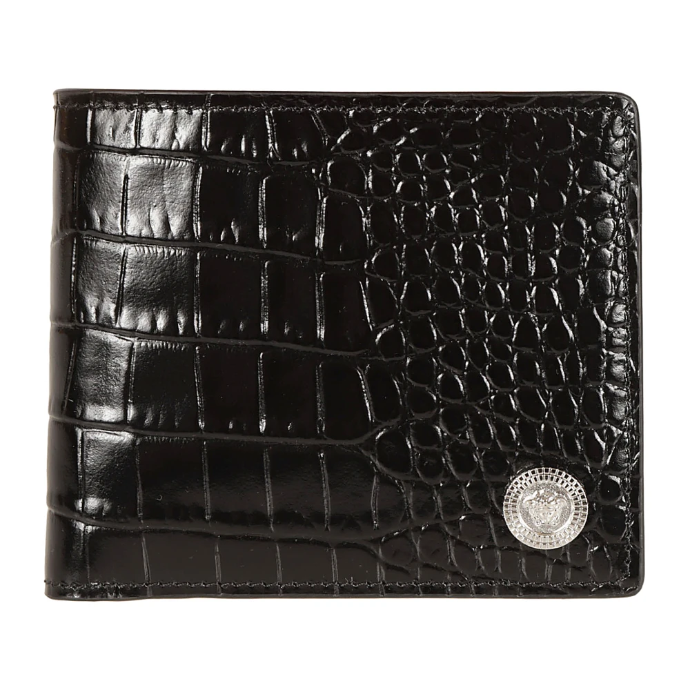 Versace Portemonnee met muntvak van kalfsleer met krokodillenprint Black Heren