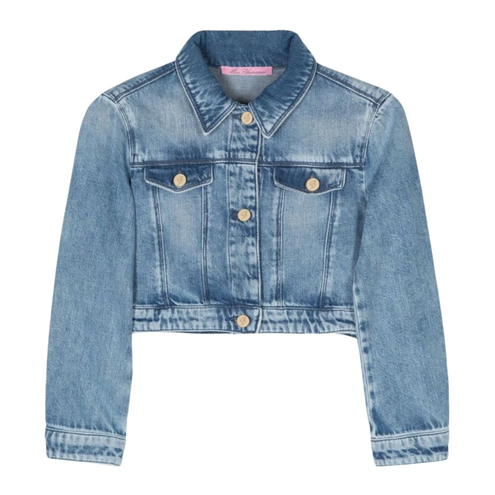 Blumarine Barn Kort Jeansjacka med Volang Blue, Flicka