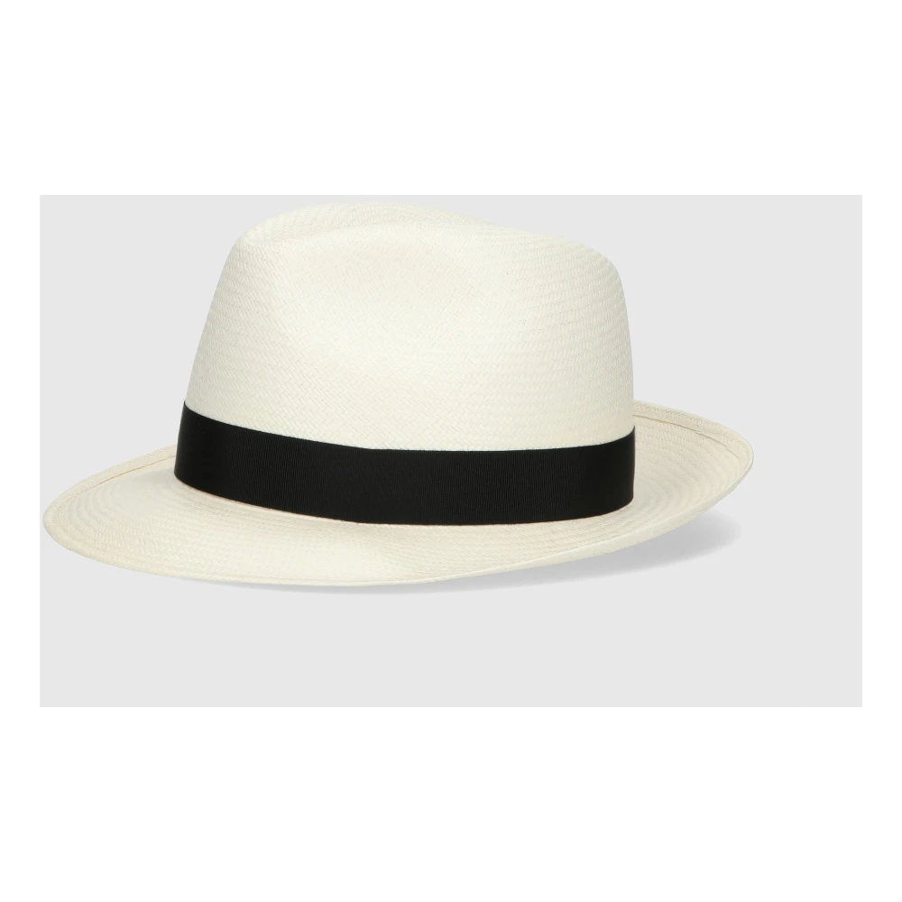 Borsalino Kleurrijke Panama Hoed met Medium Rand White Dames