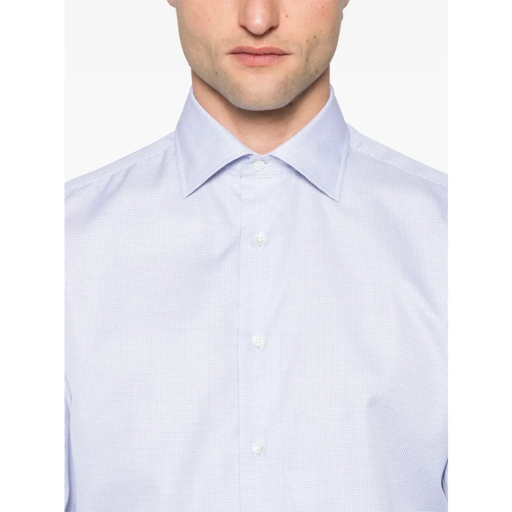 Canali Lichtblauw geruit overhemd lange mouw Blue Heren