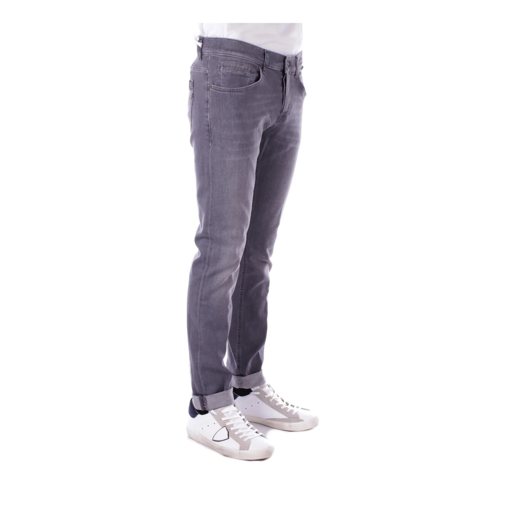 Dondup Skinny Logo Broek met Knoopsluiting Gray Heren
