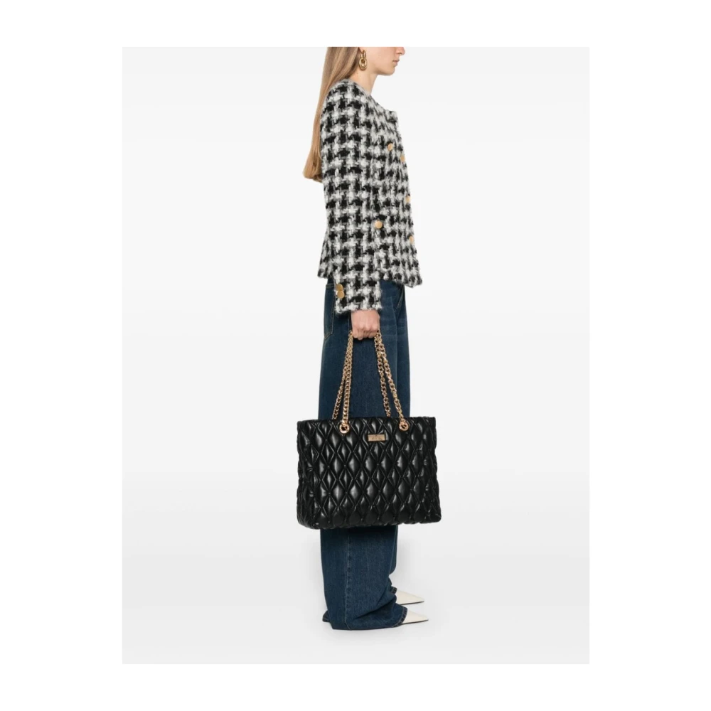 Elisabetta Franchi Gewatteerde Zwarte Schoudertas met Kettingen Black Dames