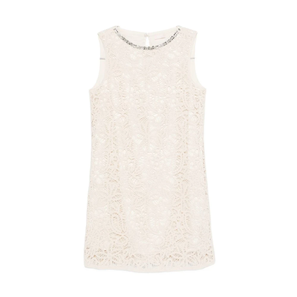 Liu Jo Vrouw Beige Kleedjes Dames, L, Katoen, Macrame Short Dress