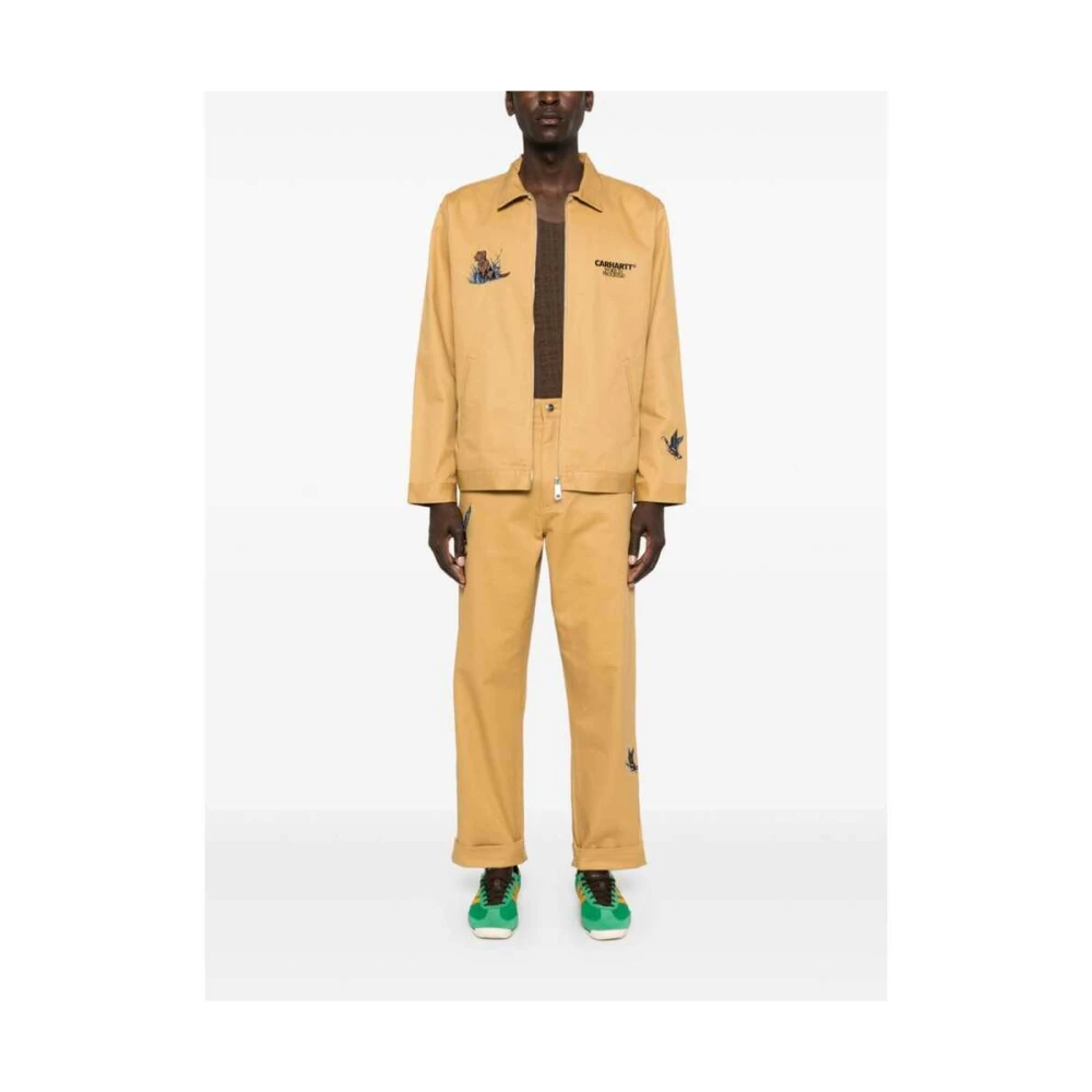 Carhartt WIP Citroengele Katoenen Twill Geborduurde Broek Yellow Heren