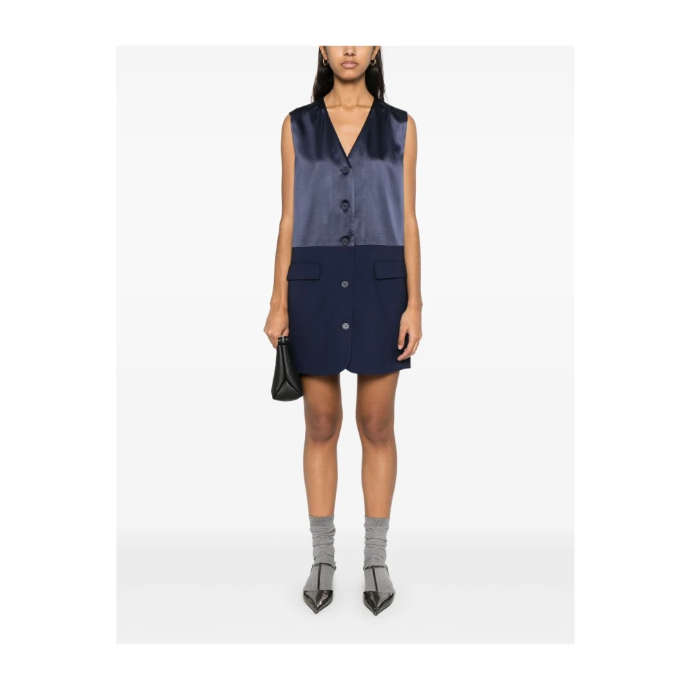 Semicouture Navy Blue V-Hals Jurk Zakken Blue Dames
