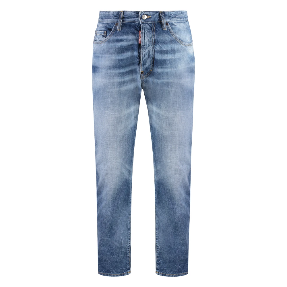 Dsquared2 Versleten 5-pocket jeans met leren logo Blue Heren