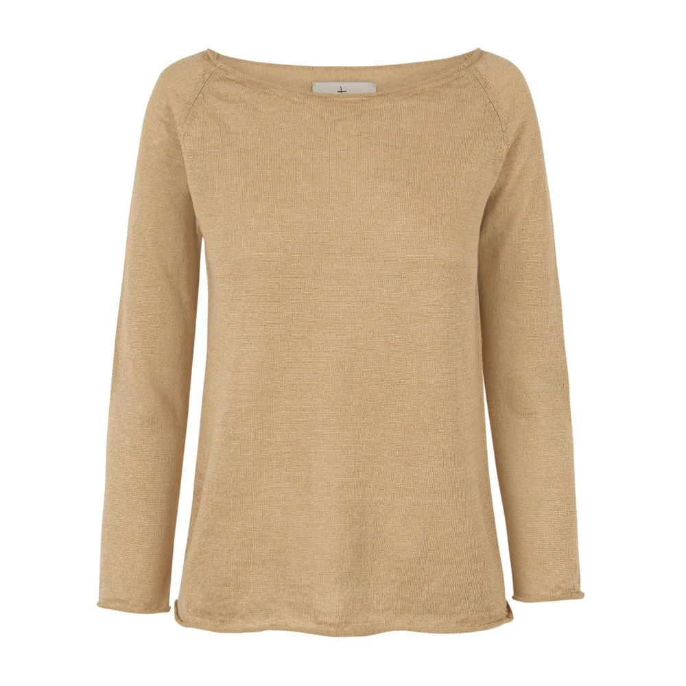 Cortana Beige Round-Neck Knitwear, Female, M, Rinen, Linen Knit Jersey