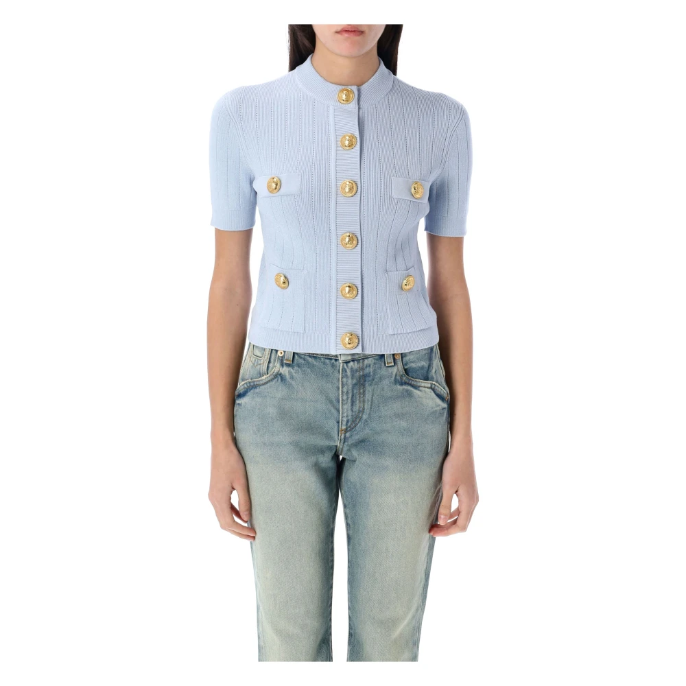 Balmain Gebreide trui met knopen Blue Dames