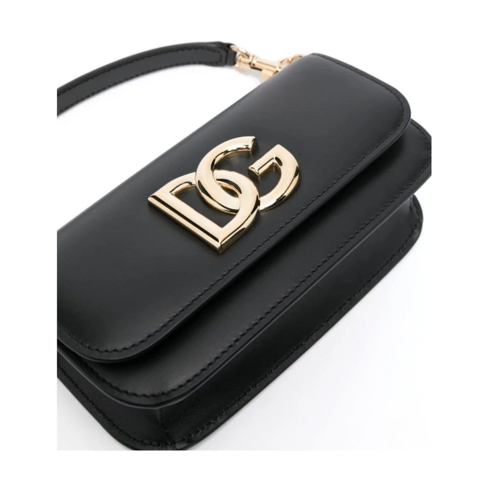 Dolce & Gabbana Zwarte Leren Tas met Korrelige Textuur en Logo Black Dames