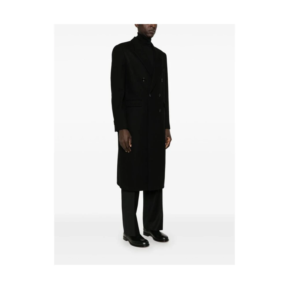 Lardini Zwarte Wollen Double-Breasted Jas Black Heren
