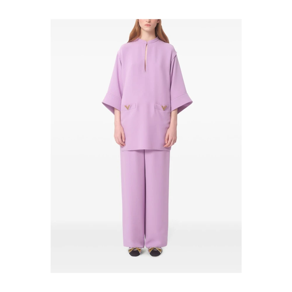 Valentino Lila Zijden Cady Jurk met Zakken Purple Dames