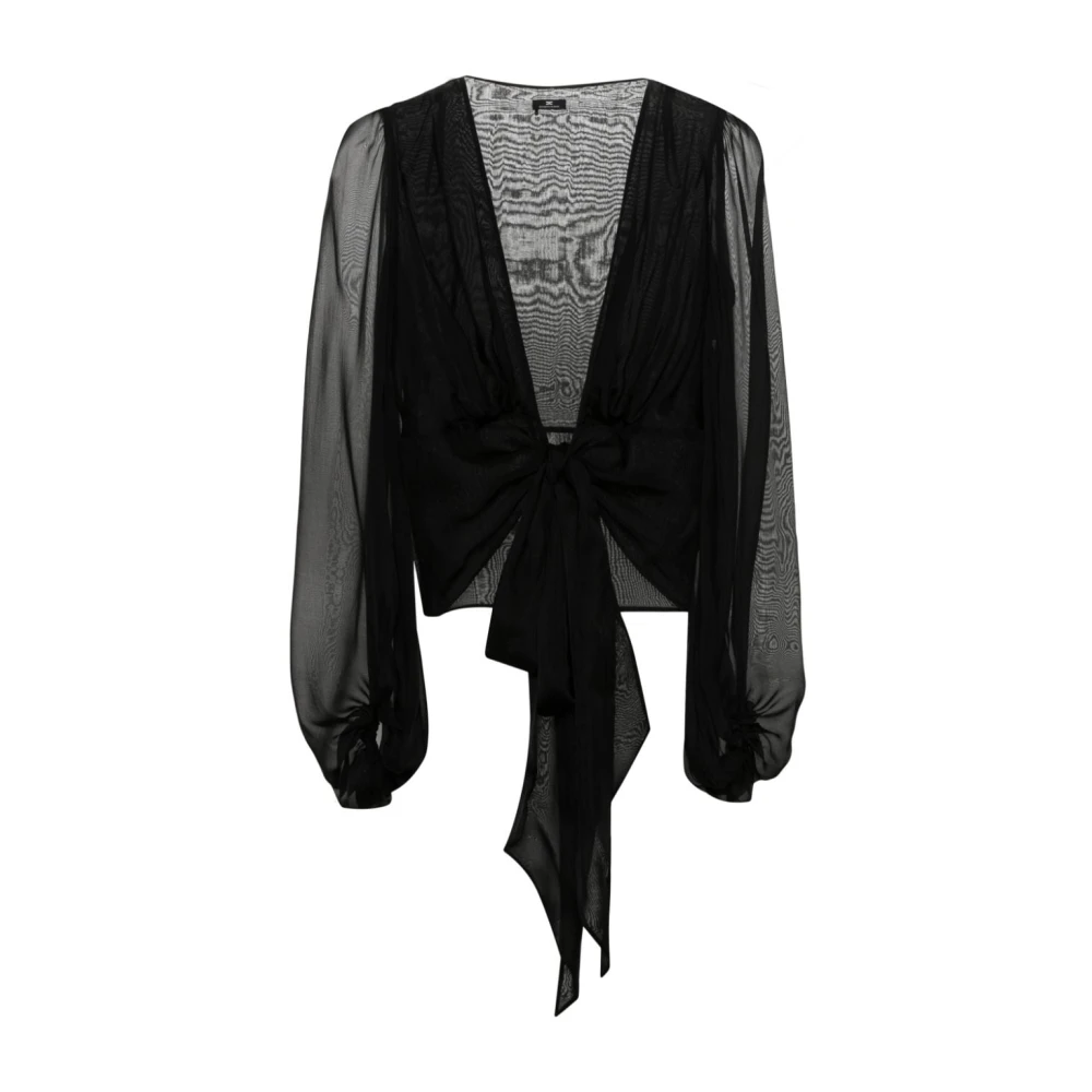 Elisabetta Franchi Zwarte Voile Zijden Shirt met Wijde Gerimpelde Mouwen Black Dames