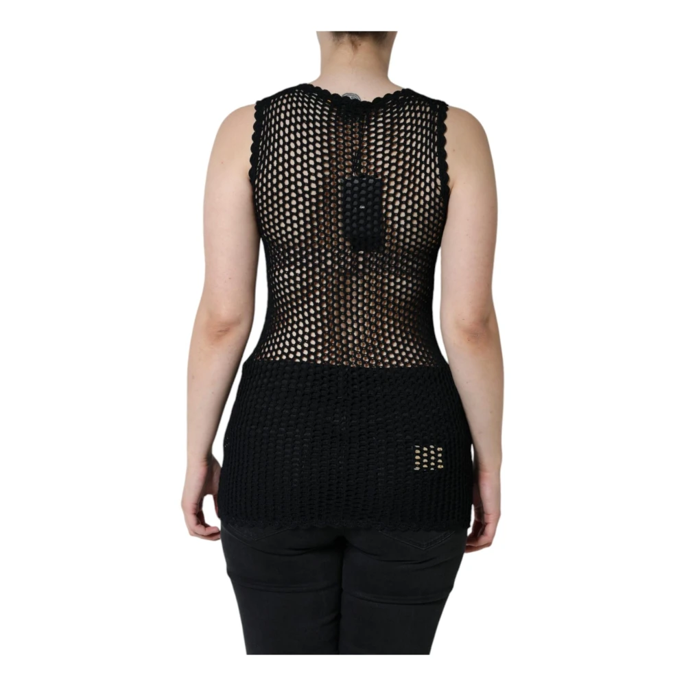 Dolce & Gabbana Zwarte Mesh Mouwloze Tanktop Black Dames