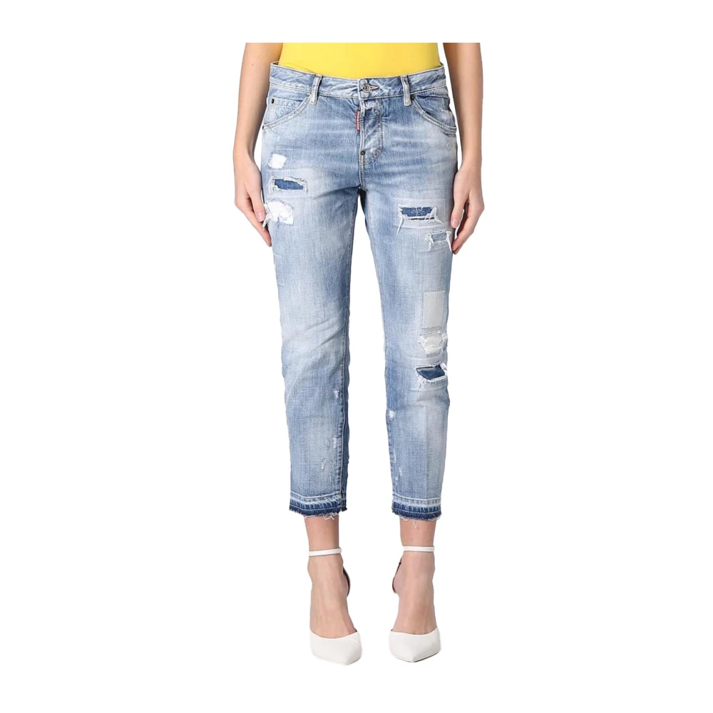 Dsquared2 Gedistresseerde Korte Jeans Blue Dames