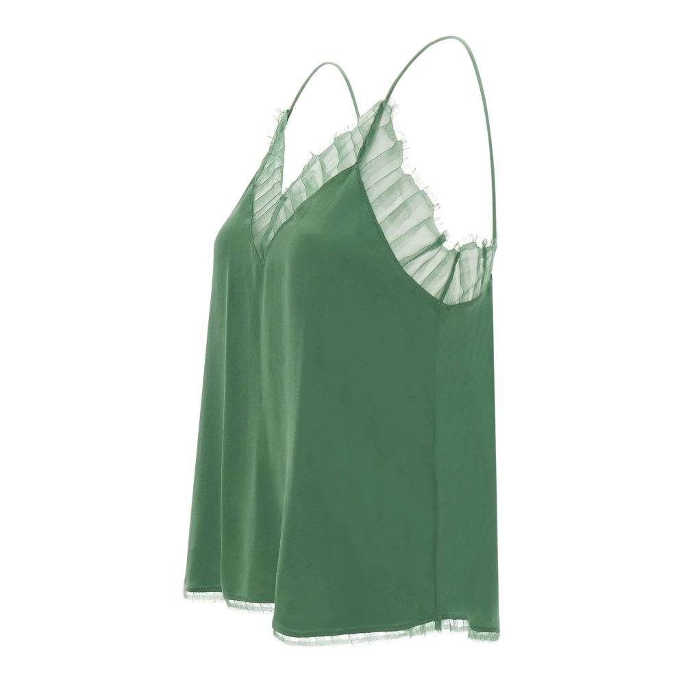 IRO Groene Zijden Top met Kantinzetten Green Dames