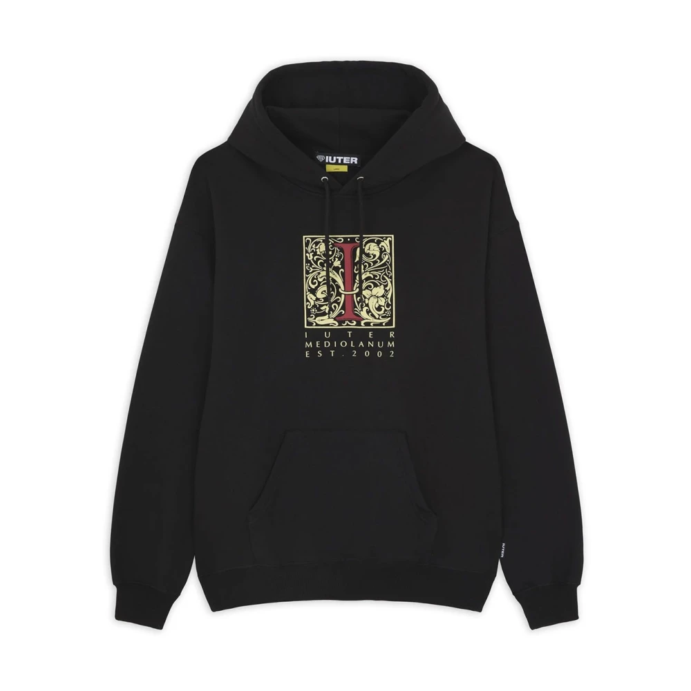 Iuter Zwarte hoodie met verstelbare capuchon en voorste buidelzak Black Heren