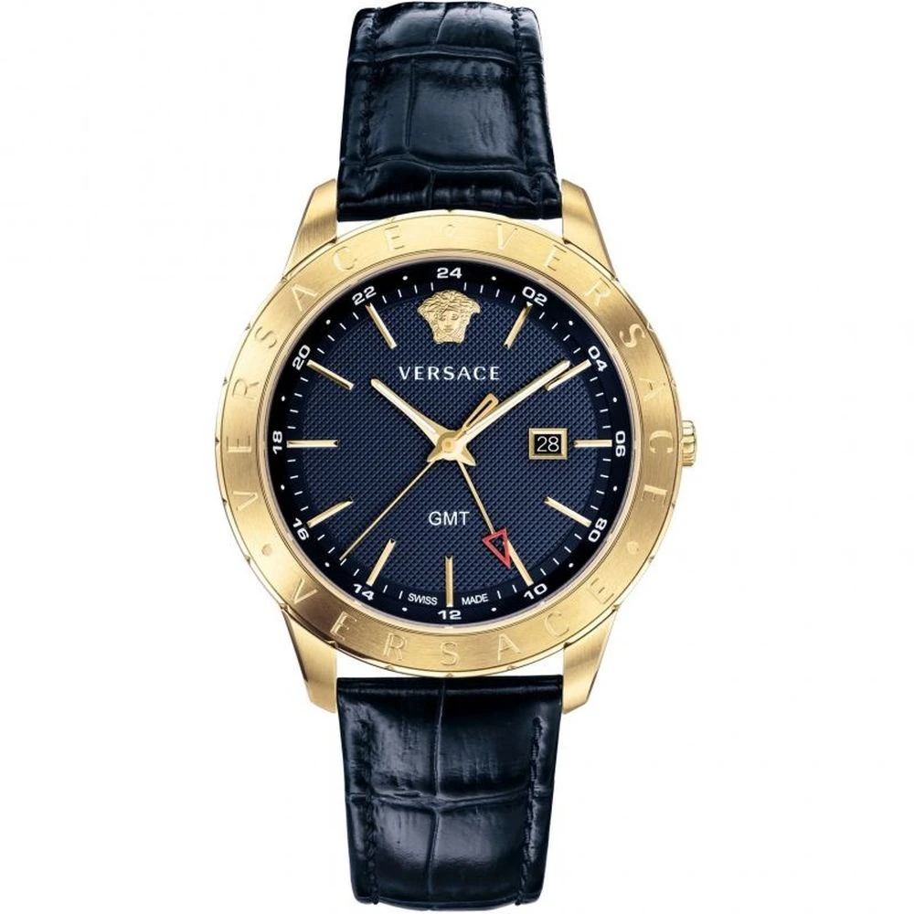 Versace Men's Blue/Gold Univers Gmt Leather Watch
