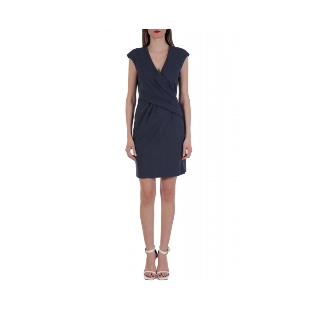 Emporio Armani Damen Blau V-Neck Drape Jersey Dress