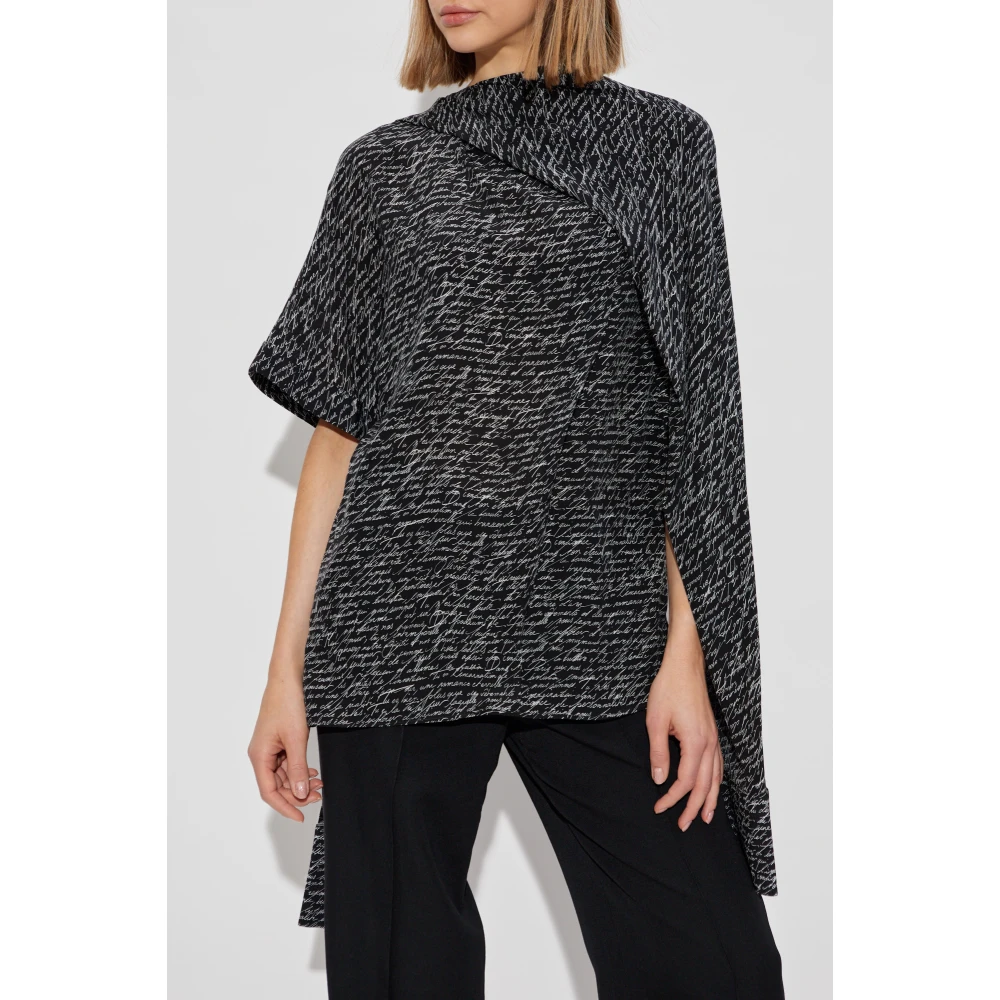 Balmain Zijden top met monogram Black Dames
