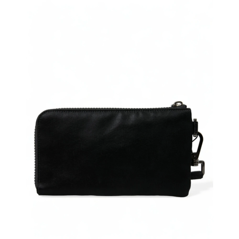 Dolce & Gabbana Elegante zwarte nylon-ledertas met zilveren details Black Dames