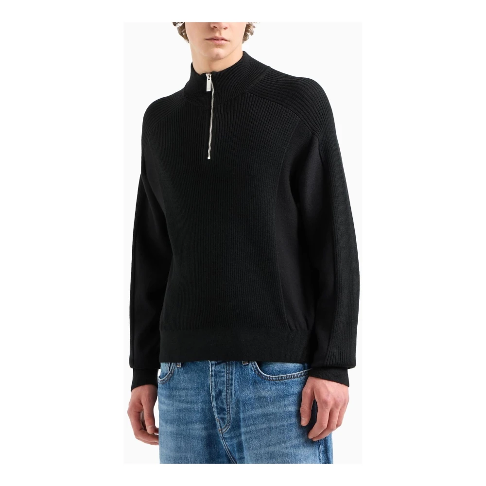 Armani Exchange Zwarte Rits Pullover Wollen Trui Black Heren