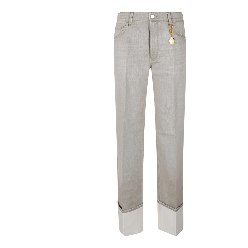 Stella Mccartney Gray Straight Fit Jeans, Female, W26, Straight Turn-Up Jeans