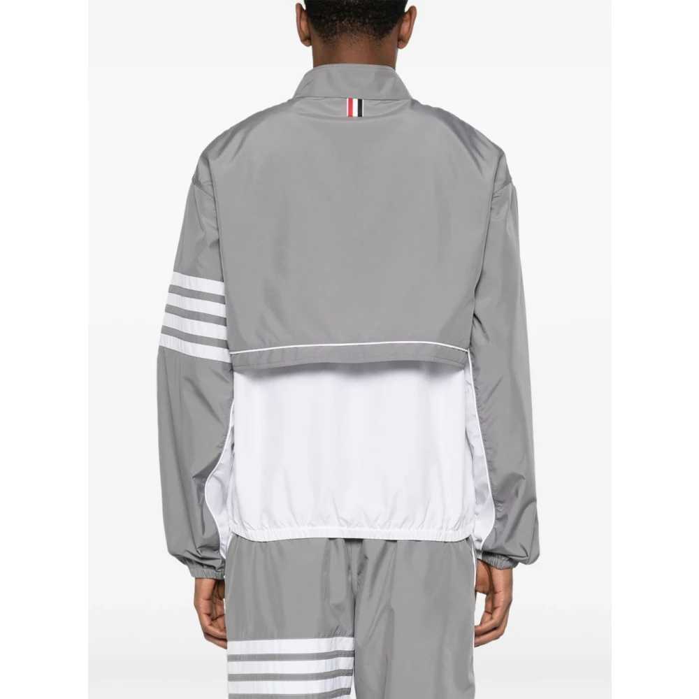Thom Browne Grijze Colour-Block Jas met Handtekeningstrepen Gray Heren