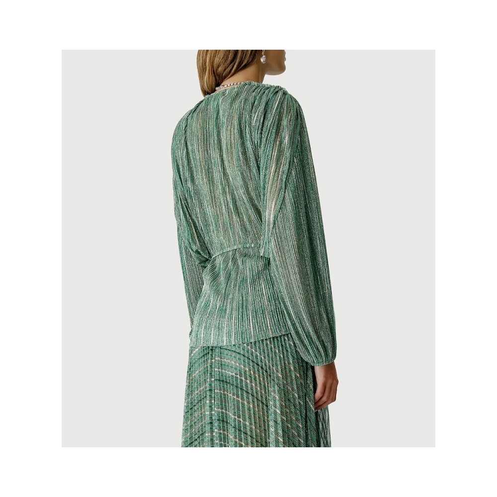 Forte Smaragd Lurex Wrap Blouse Green Dames