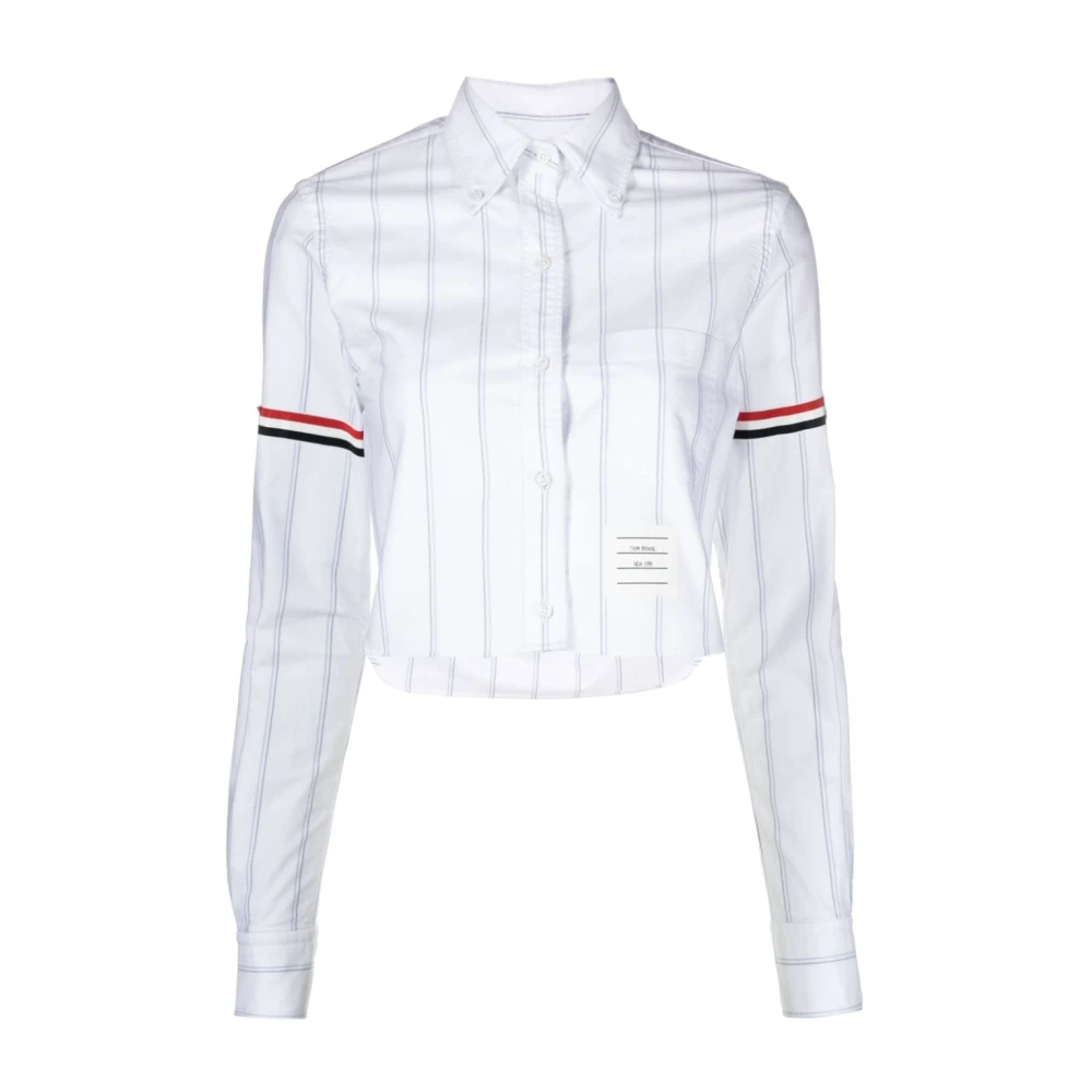 Thom Browne Witte Cropped Oxford Overhemd met Tricolor Detail White Dames