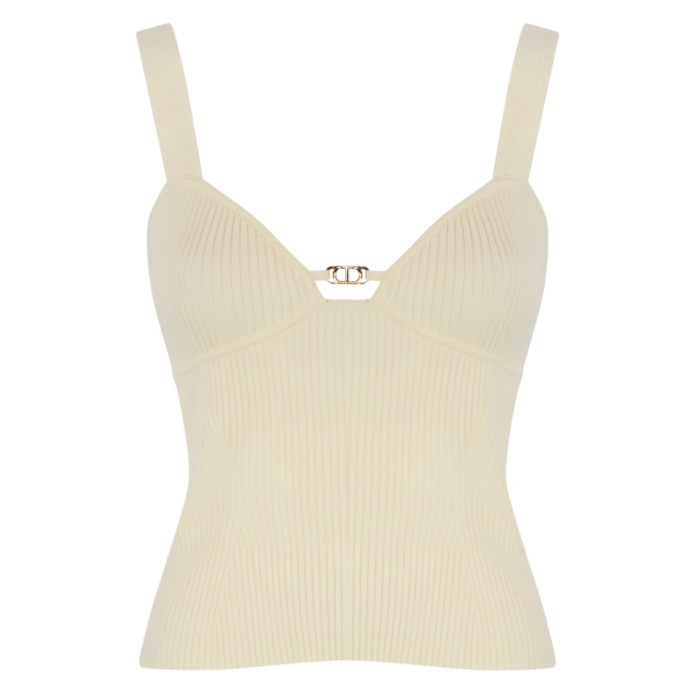 Twinset Ribtop met metalen ovale detail Brown Dames