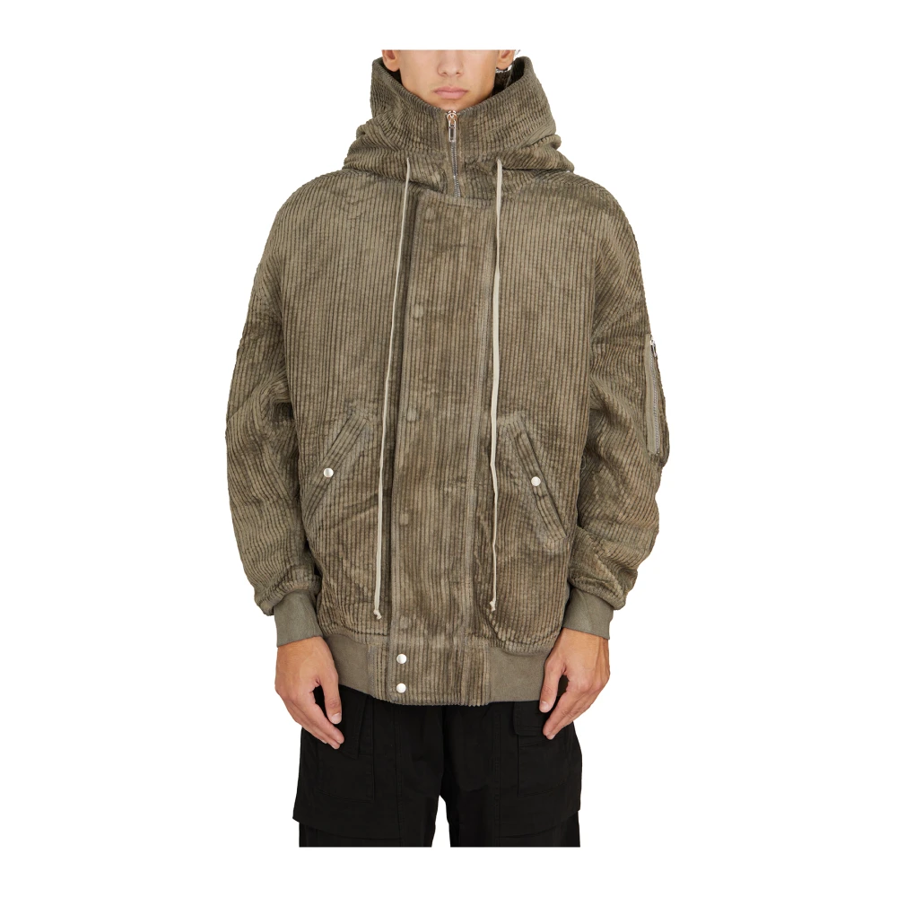 Rick Owens Gewatteerde Bomberjack met Capuchon en Lange Lengte Gray Heren