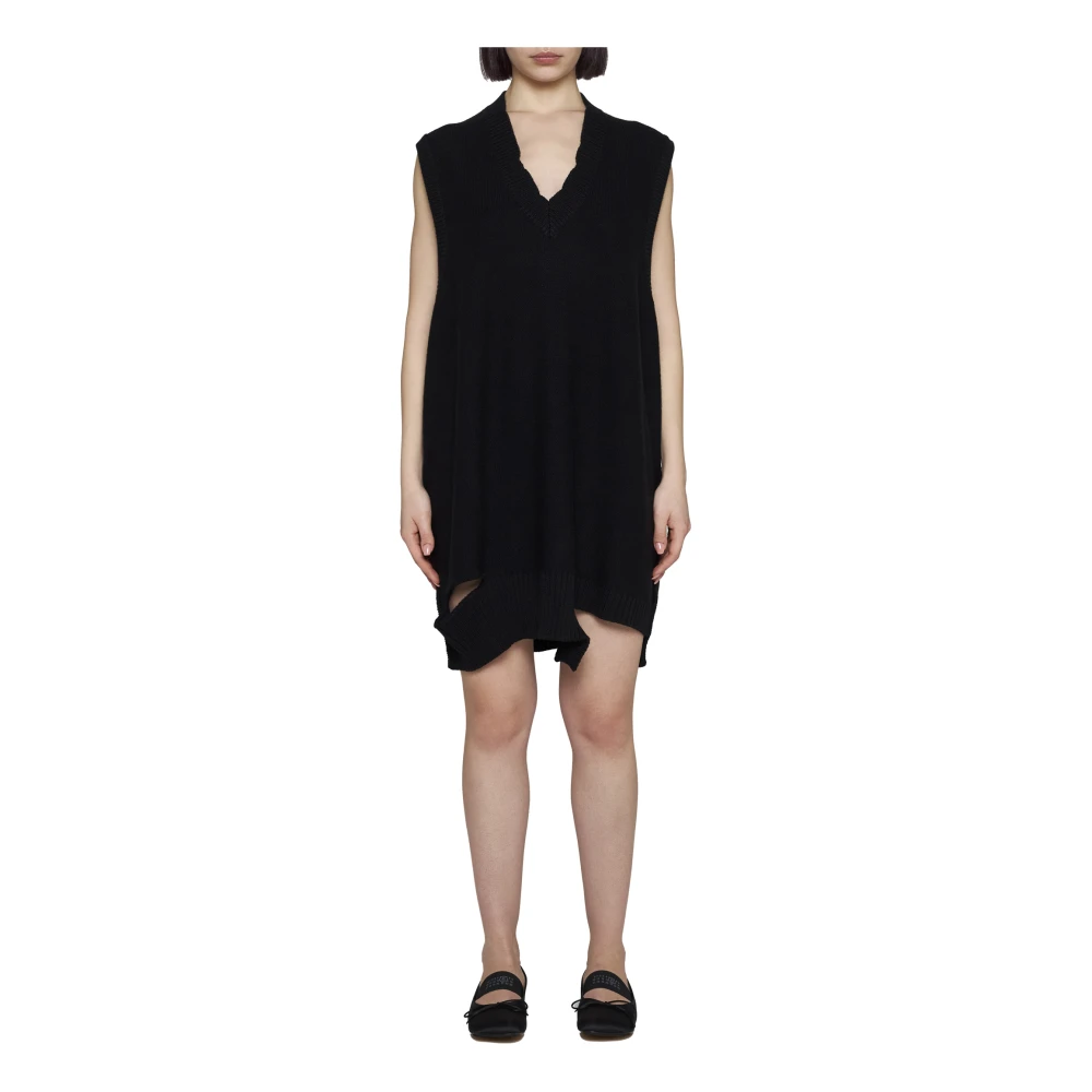 MM6 Maison Margiela Mini Jurk van Virgin Wool Blend Breisel Black Dames