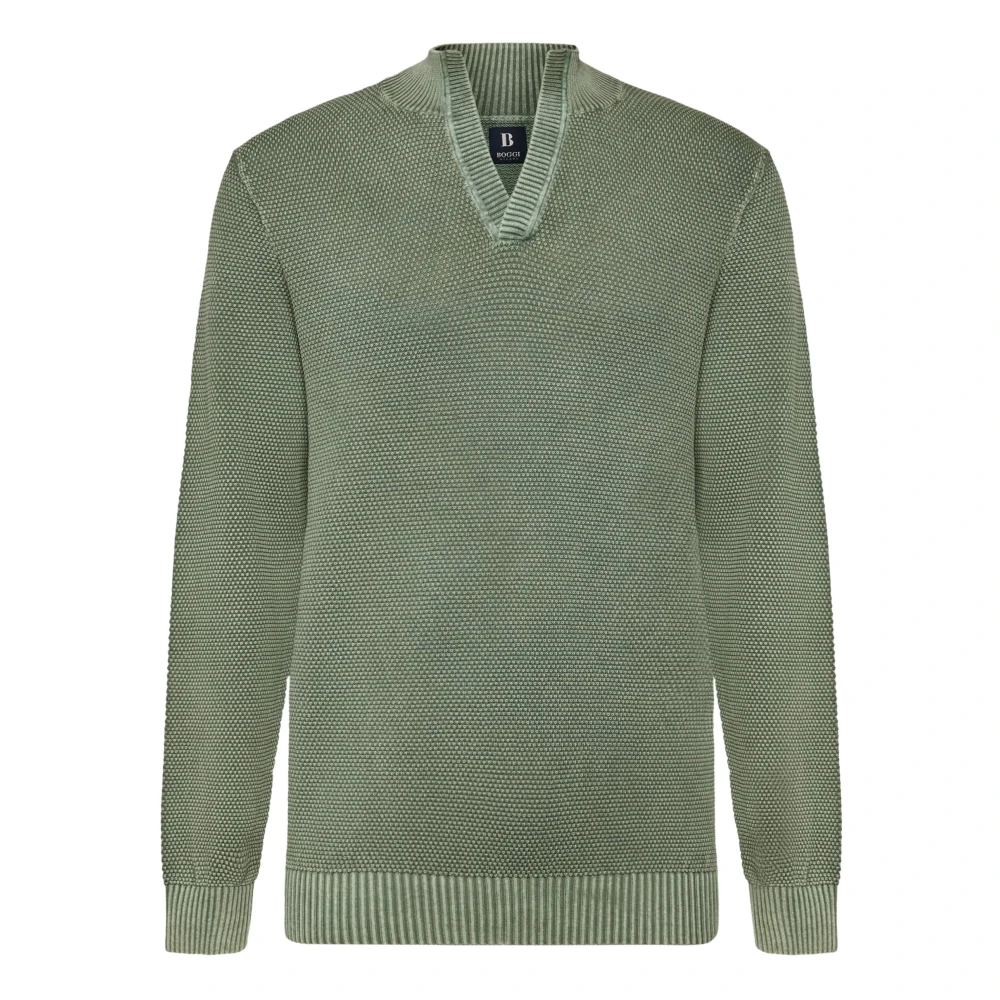 Boggi Milano Mock Neck trui van katoenen stiksels 12gg Green Heren