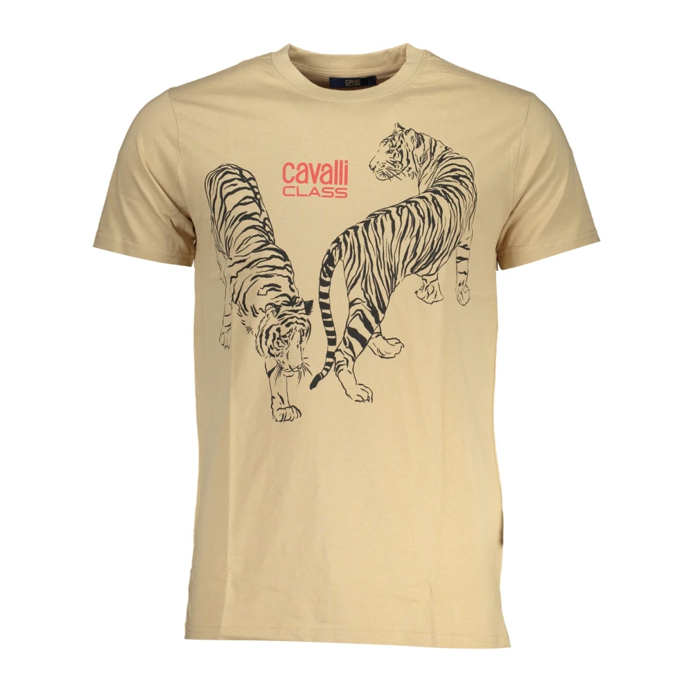 Cavalli Class Men's Beige T-Shirts, L, Short Sleeve T-Shirt