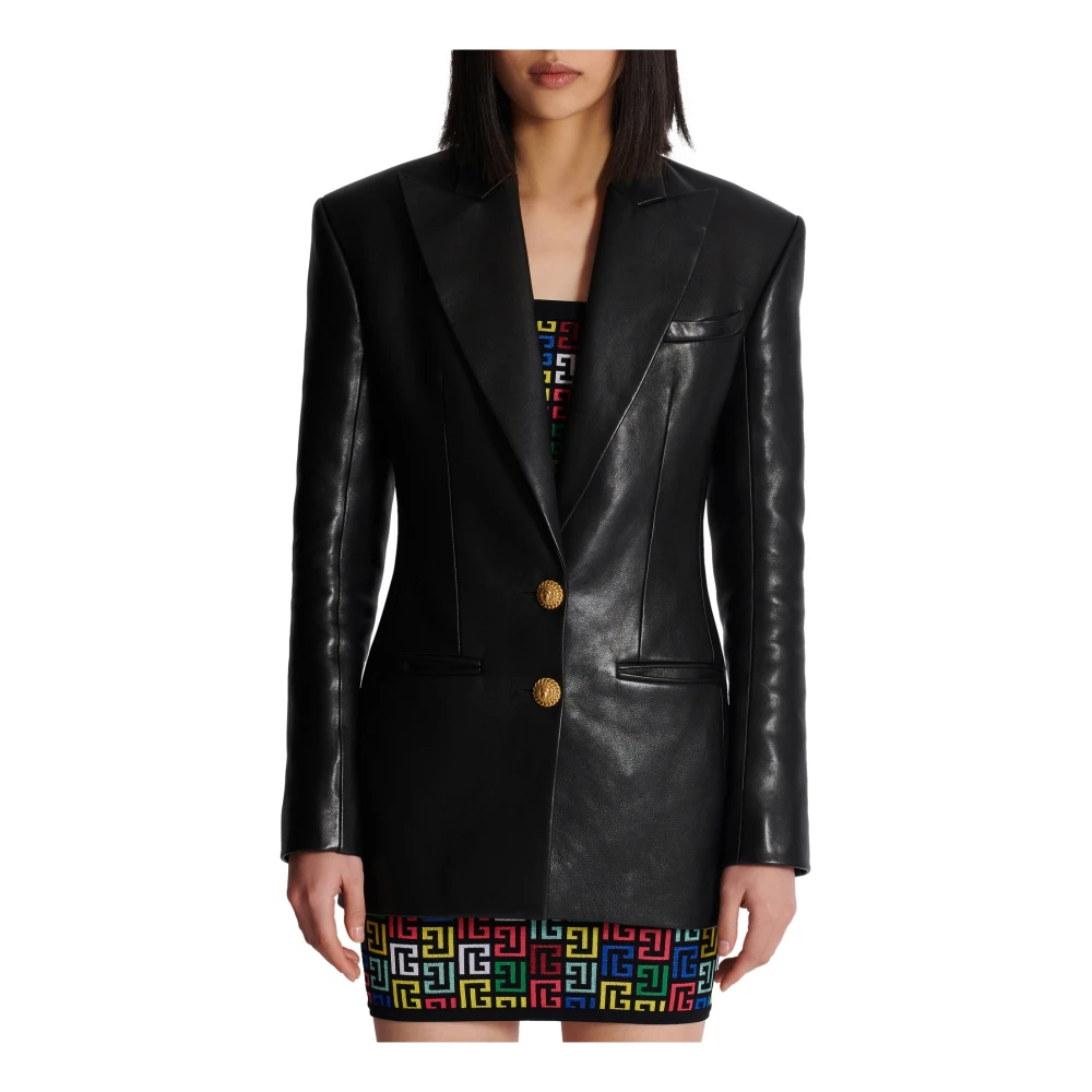 Balmain 2-knoops leren blazer Black Dames