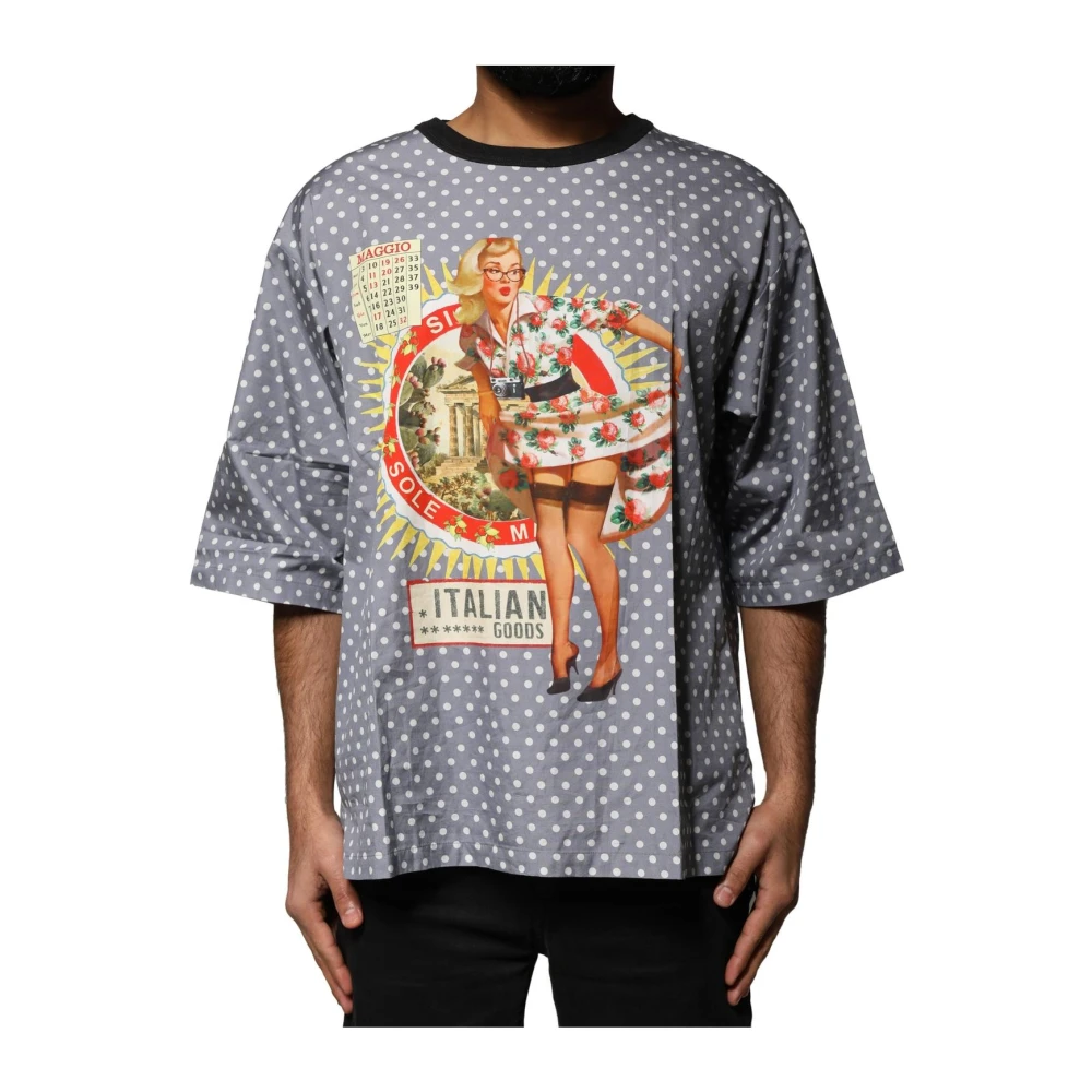 Dolce & Gabbana Hombre Gris - Camiseta De Cuello Redondo Pin-Up De Lunares - Tops - M