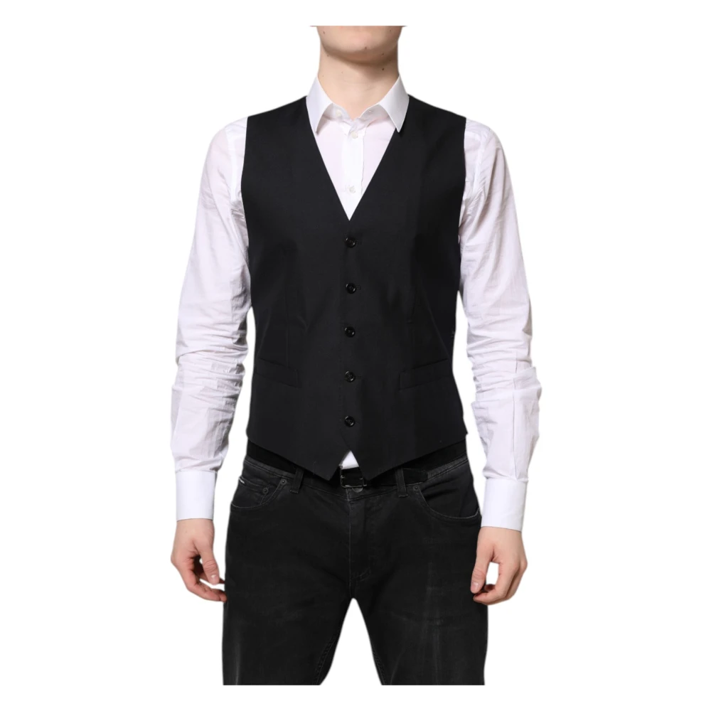 Dolce & Gabbana Uomo Nero - Gilet For In Lana Nera Vestito Gilet - Suits - M