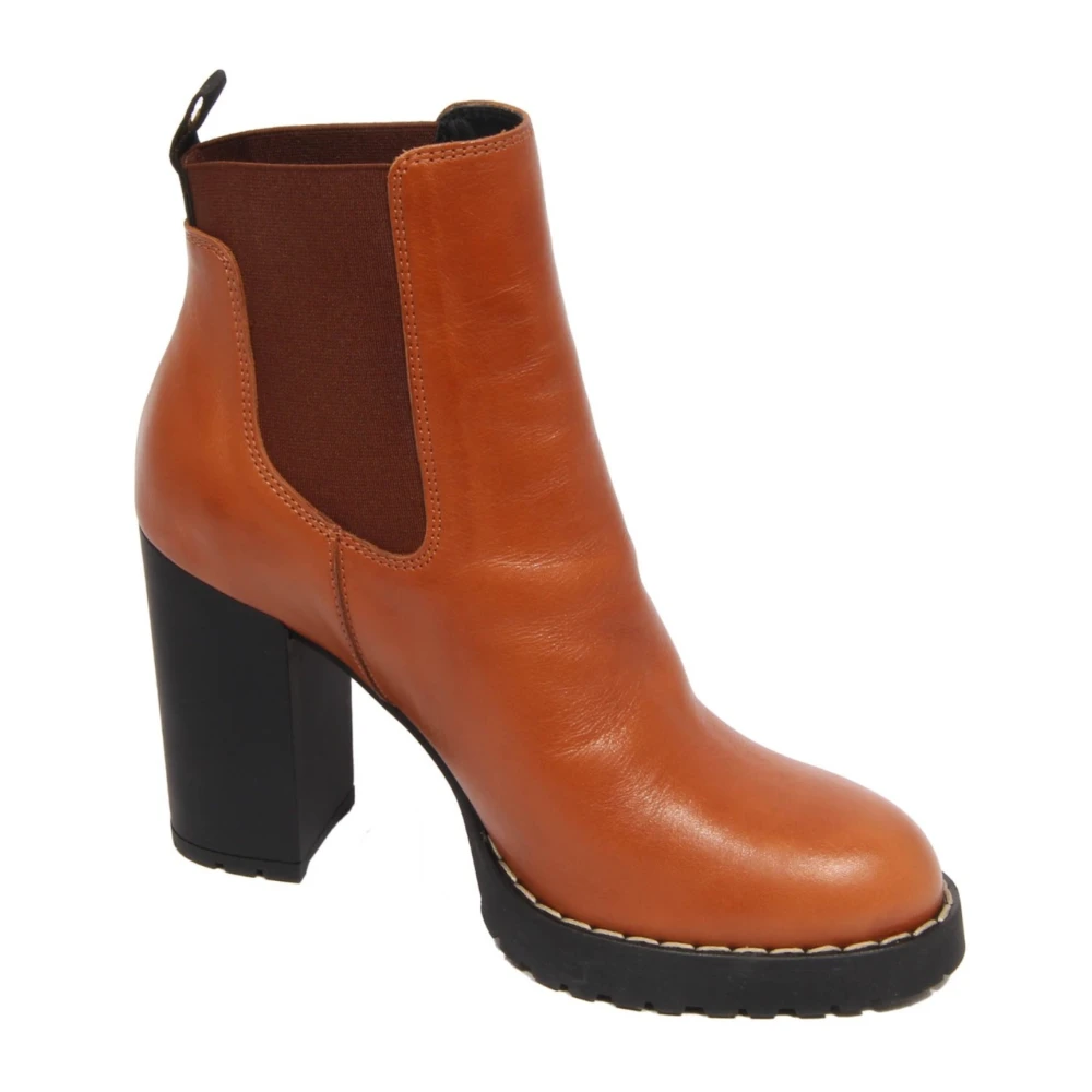 Hogan Women's Brown Heeled Boots, 3 Uk, Leather Chelsea Boots Made In Italy