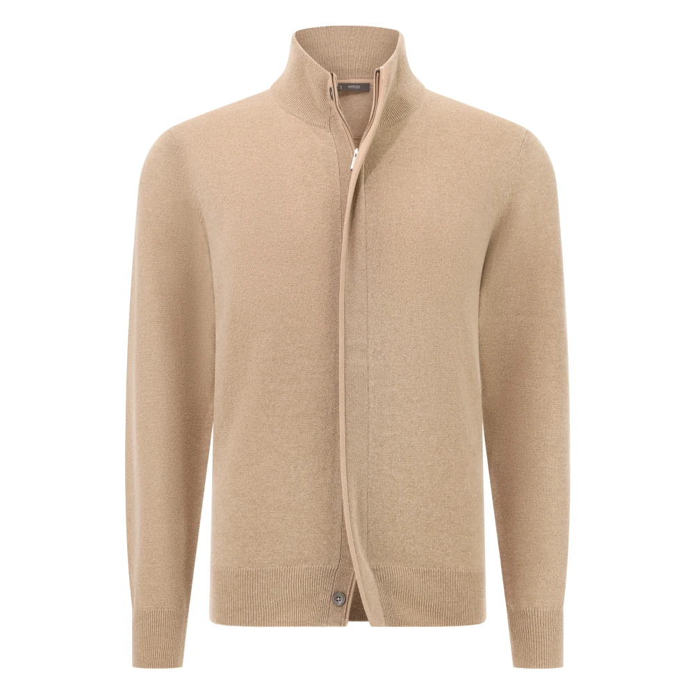 Boggi Milano Herren Beige Woll-/Kaschmir-Jumper Mit Durchgehendem Reißverschluss