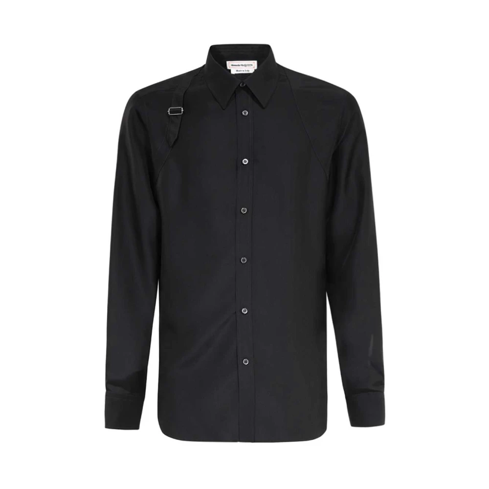 Alexander mcqueen Zijden overhemd met klassieke kraag en decoratieve gesp Black Heren