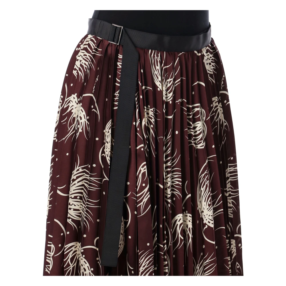 Sacai Bourgondische Gedrukte Geplooide Midi Rok Multicolor Dames