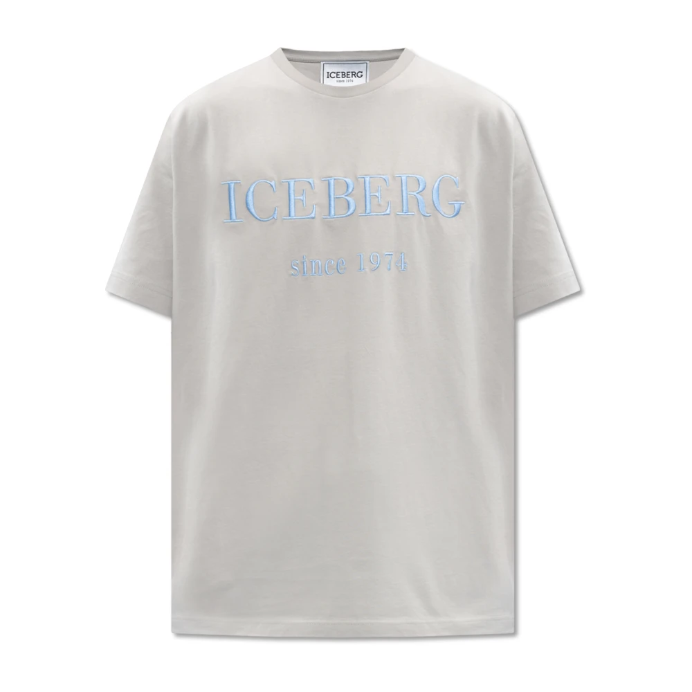 Iceberg Logo T-shirt in Grijs Katoenen Jersey Gray Heren