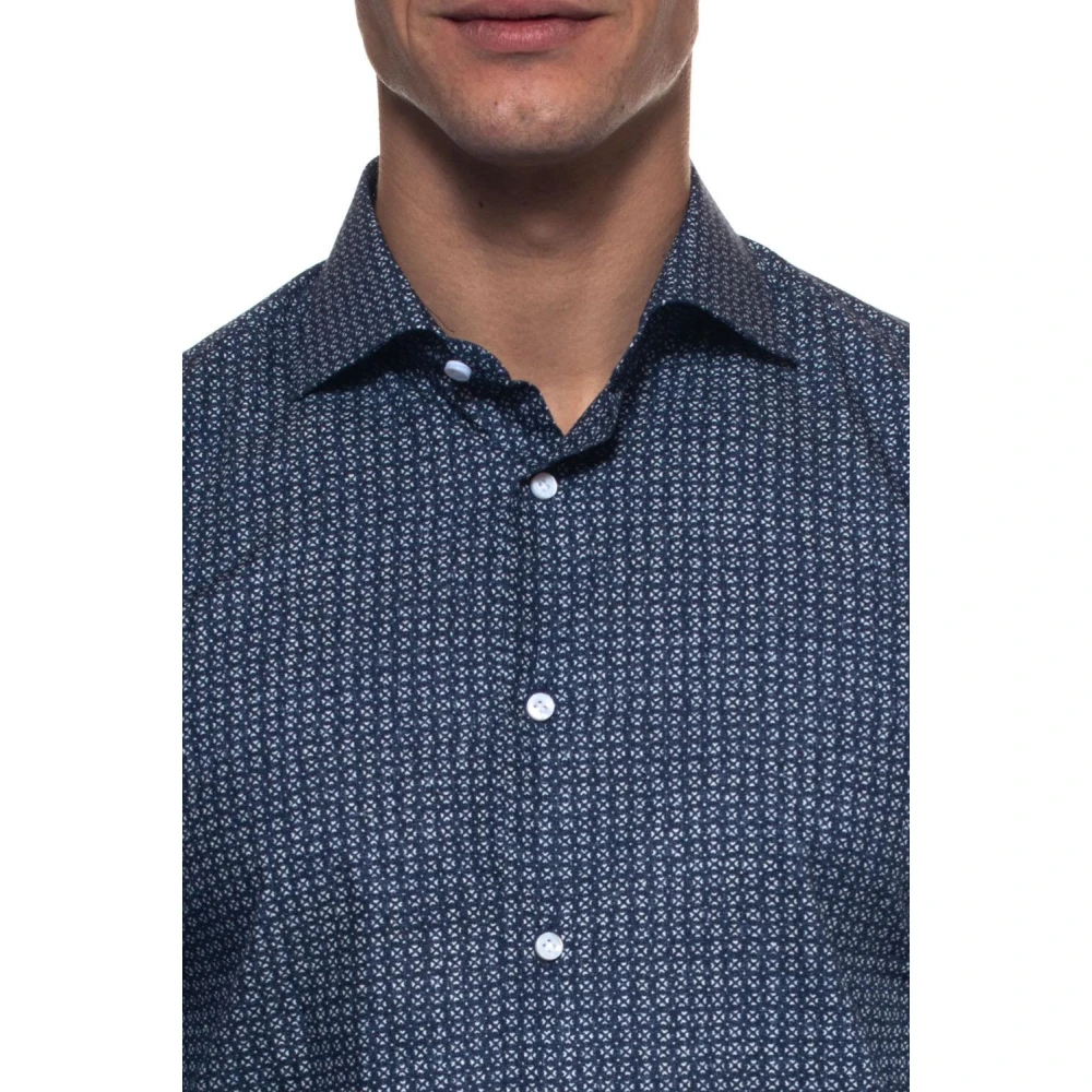 Càrrel Bloemen Franse Hals Casual Shirt Blue Heren