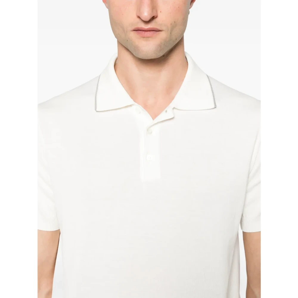 Canali Fijngebreide Polo Beige White Heren