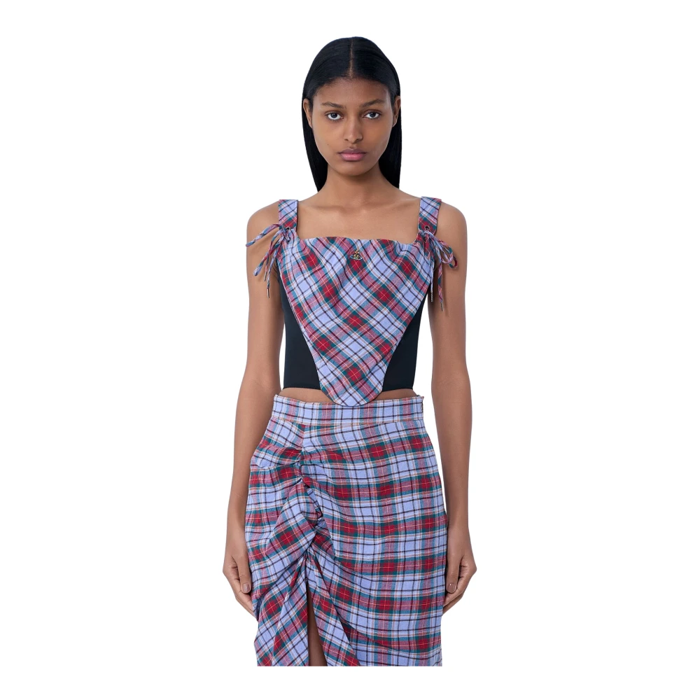 Vivienne Westwood Women's Red Plaid Patterned Corset Top