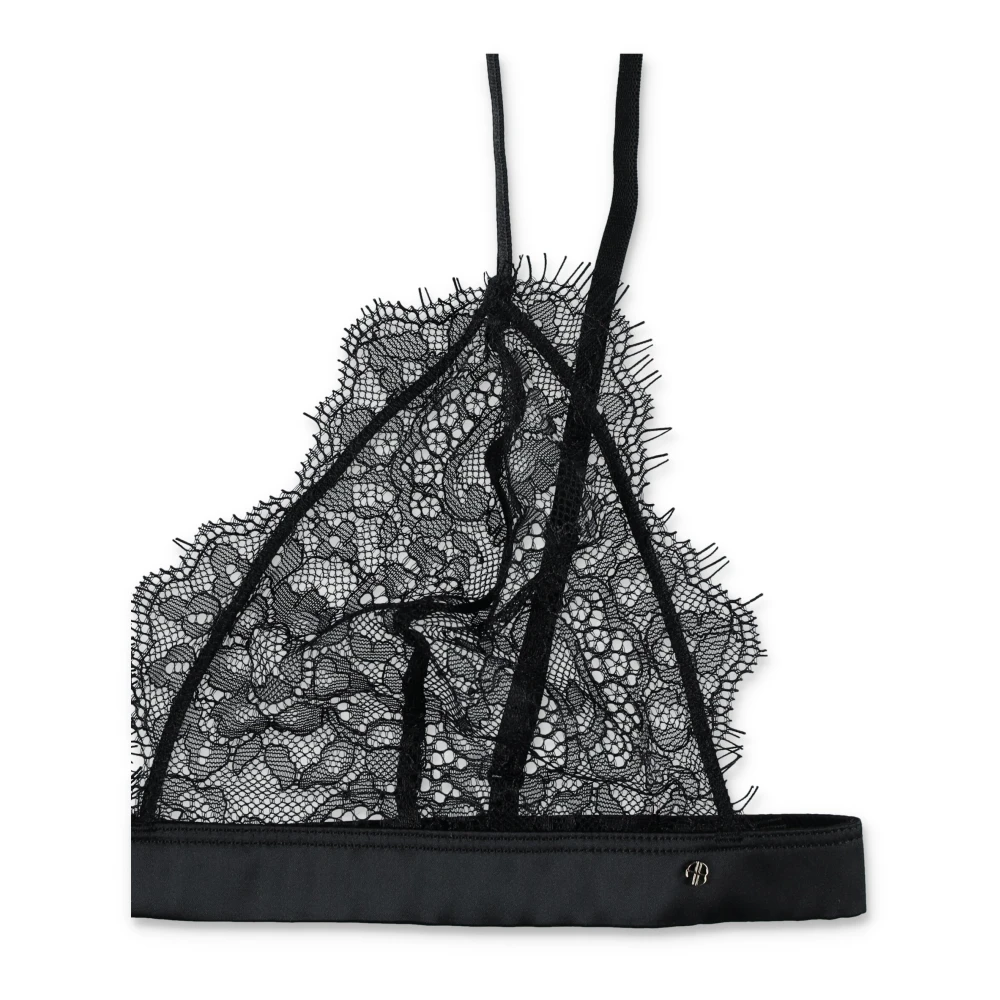 Anine Bing Delicate Kant Triangle Bralette met Logo Black Dames