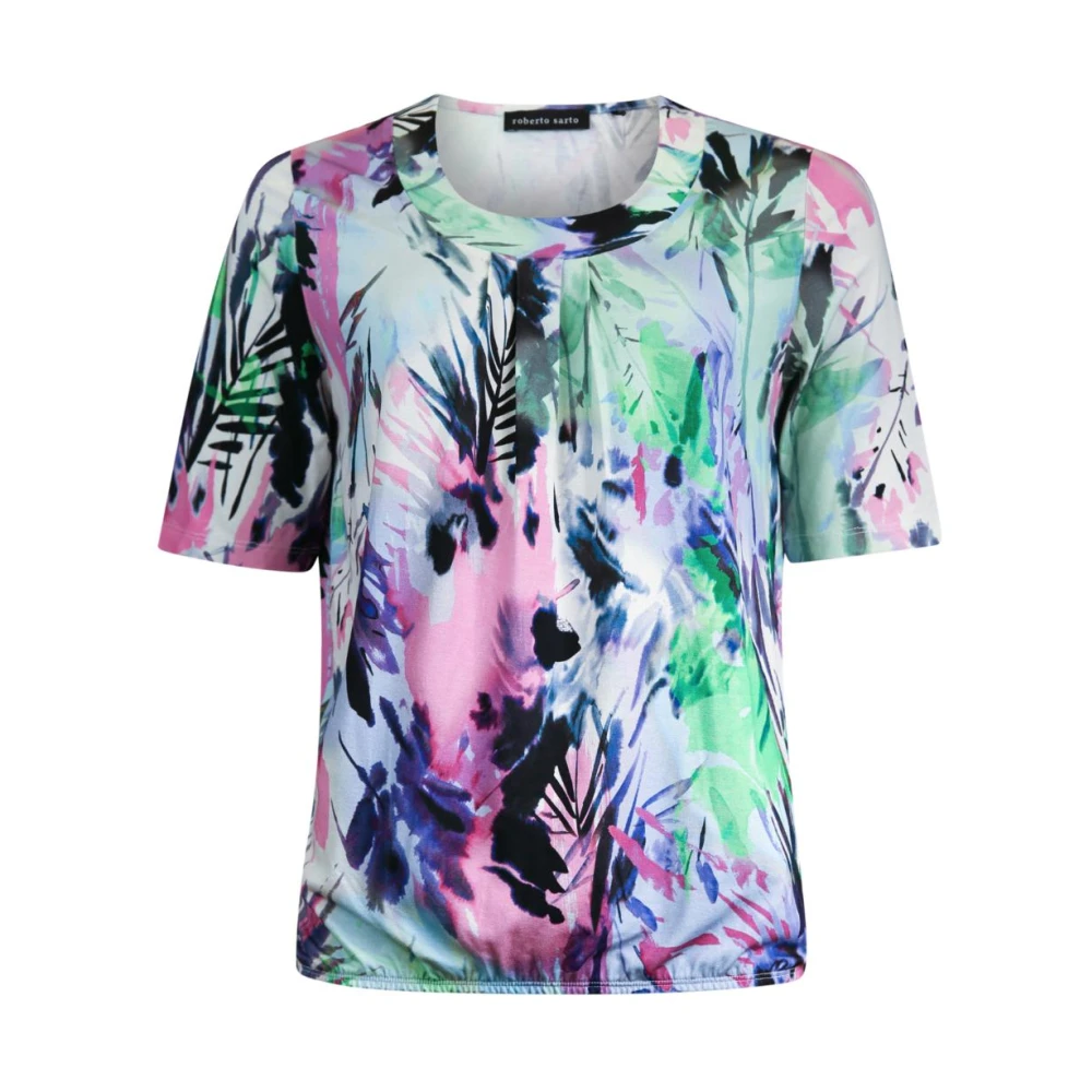Roberto sarto Elastische O-Hals Blouson Shirt met Kunstbladeren Multicolor Dames