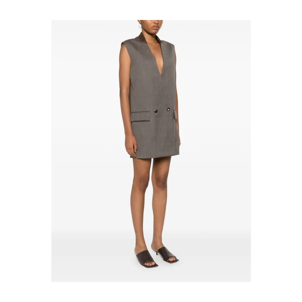 Moschino Bruine Oxford Jurk V-hals Mouwloos Brown Dames