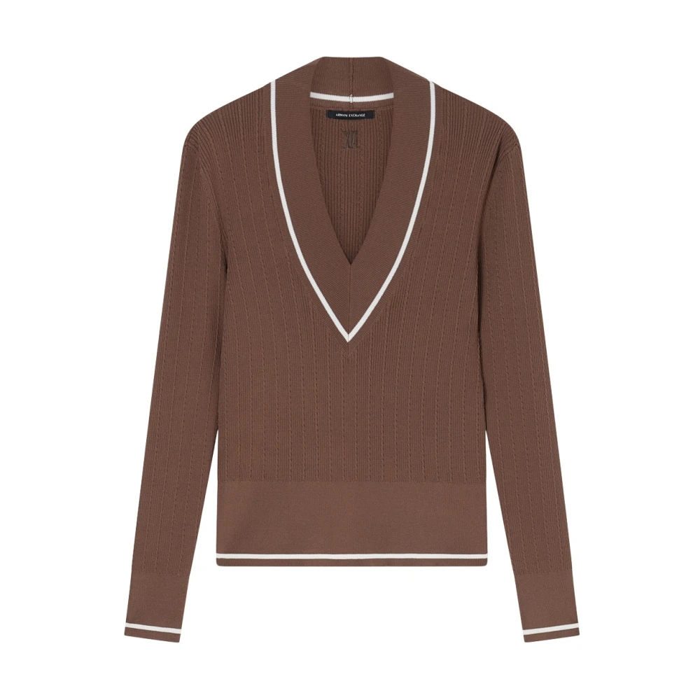 Armani Exchange Kvinno Brun Stickade Tröjor Dam, L, Pullover Med Flätad Detalj