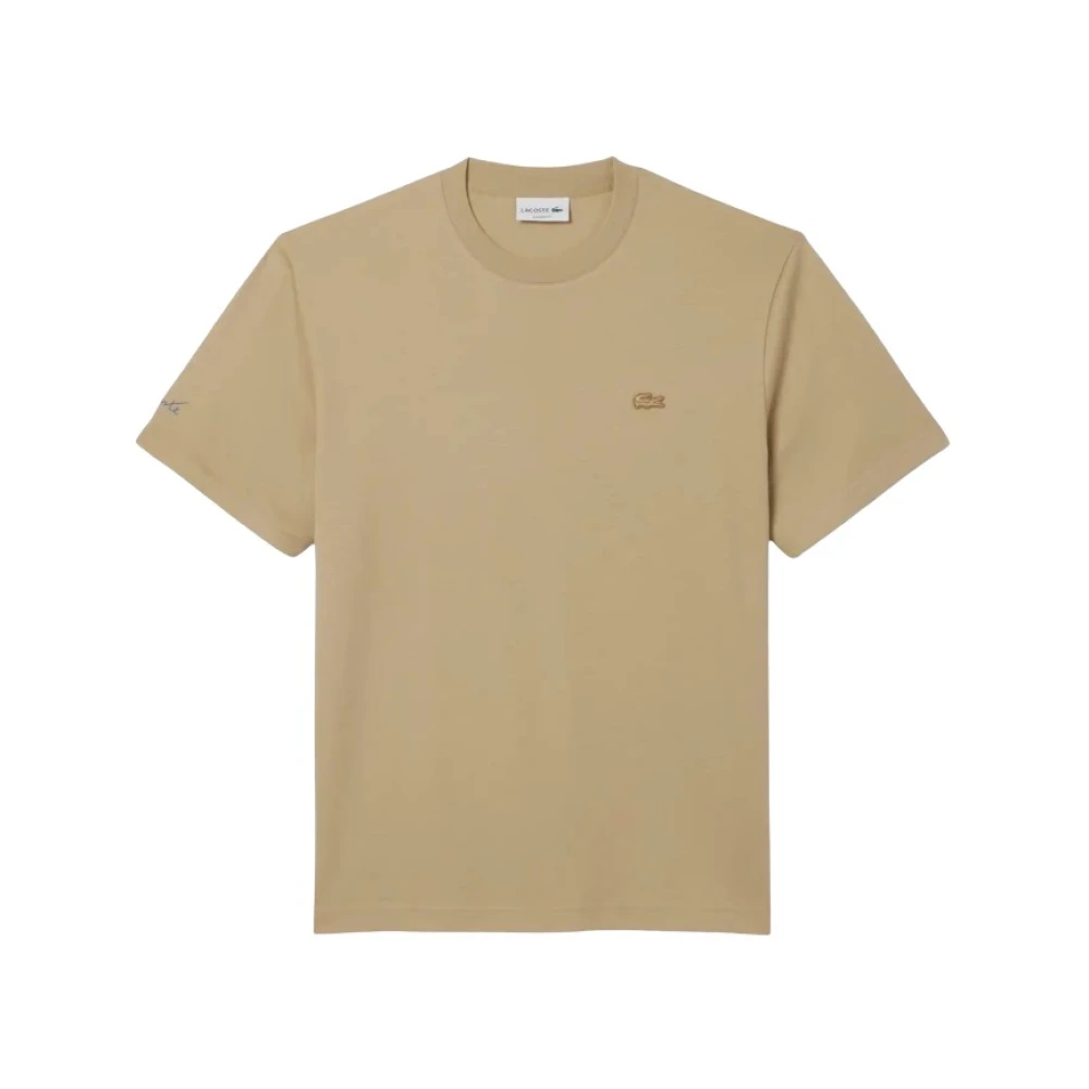 Lacoste Mannelijk Beige Tops Heren, M, Katoen, Signature René T-Shirt - Comfortabele Minimalistische Elegantie